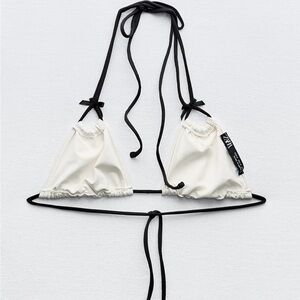 Zara Cream Triangle Bikini Top with Black Ties